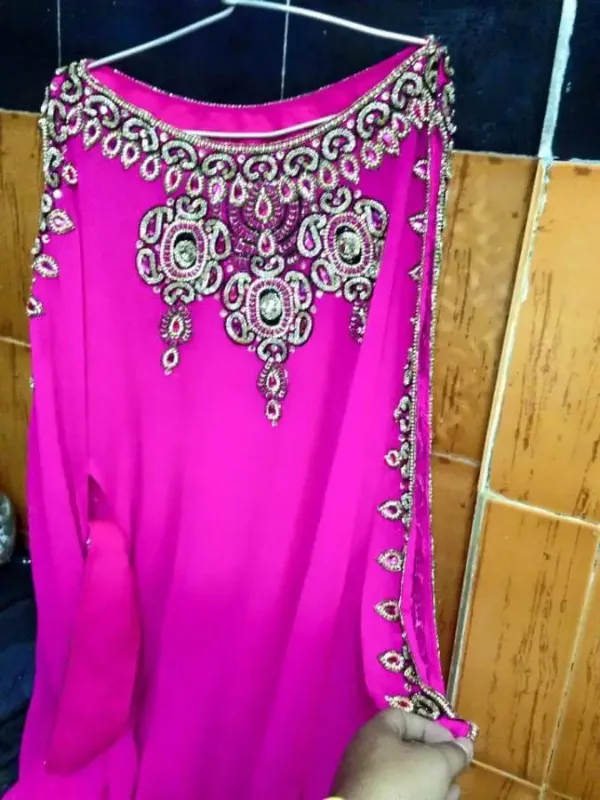 Picture of Yellow Georgette Farasha Dress for Women - Panelled Modern Party Style