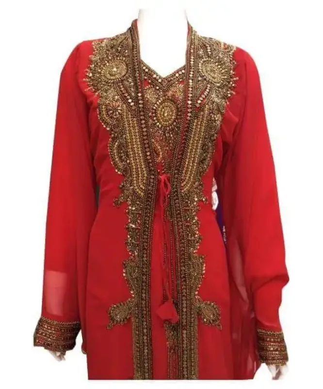 Picture of Black Georgette Kaftan Dress for Women - Thread Work Modest Occasion Style