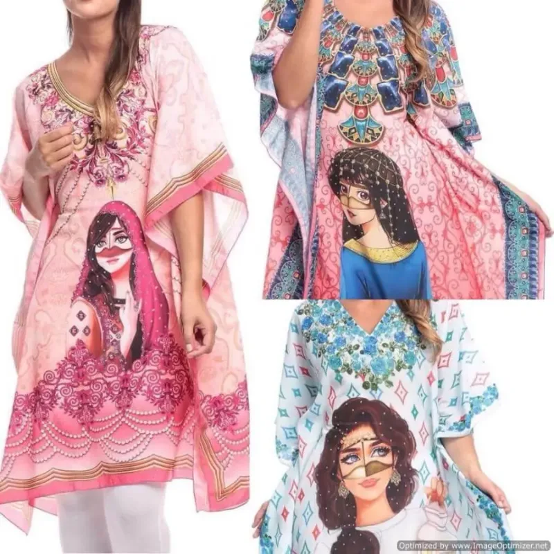 Picture of Radhe Designer Pink Cotton Kaftan Dress for Women - F2072