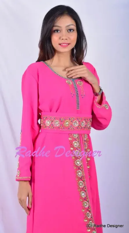 Picture of Radhe Designer Pink Cotton Kaftan Dress for Women - Y174