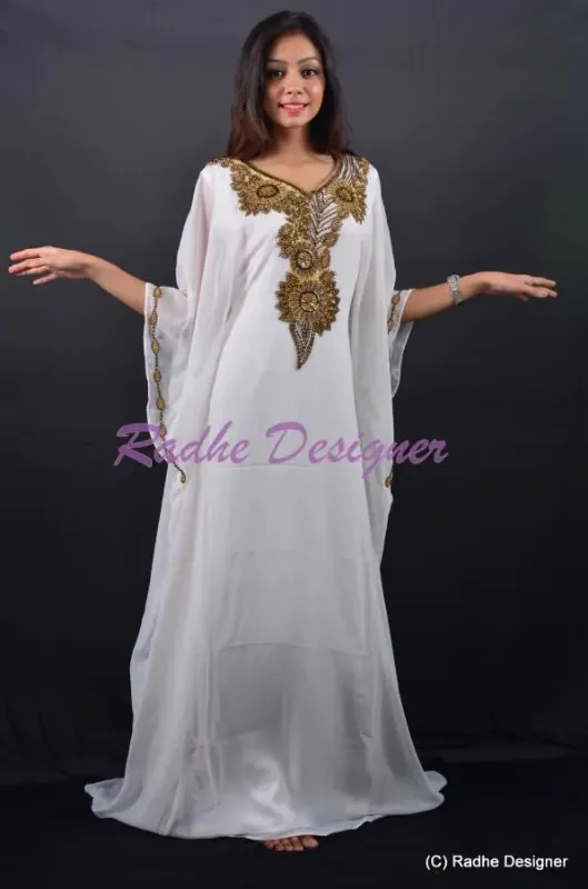 Picture of Radhe Designer White Georgette Kaftan Dress for Women - Y1164
