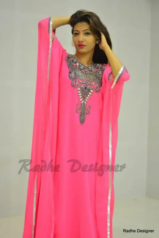 Picture of Radhe Designer Pink Cotton Kaftan Dress for Women - Y514