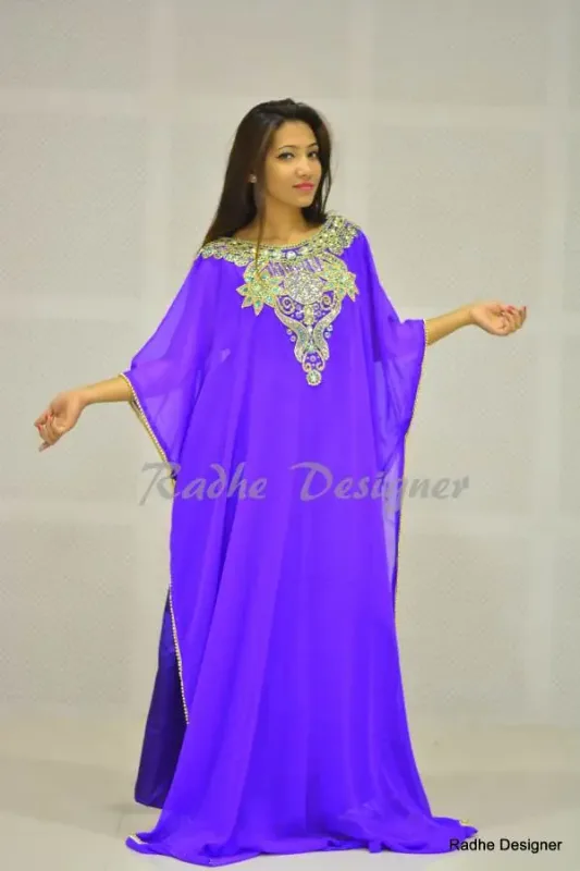 Picture of Purple Georgette Kaftan Dress for Women - Look 7086