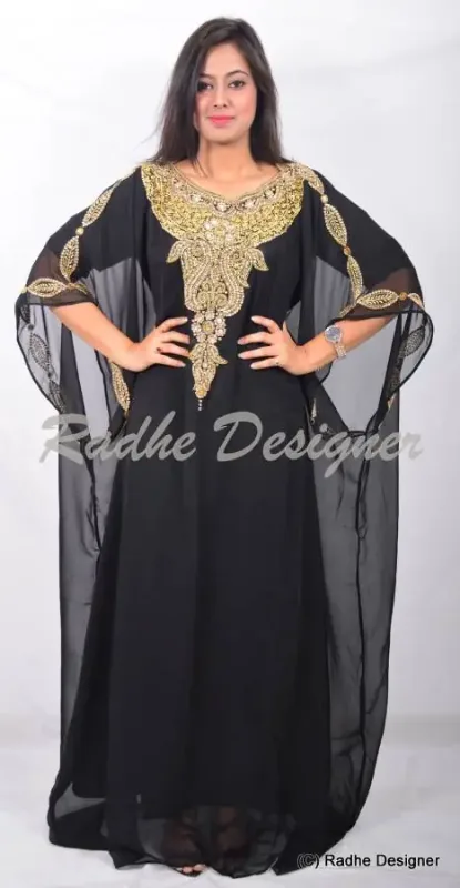 Picture of Radhe Designer Black Georgette Kaftan Dress for Women - Y169