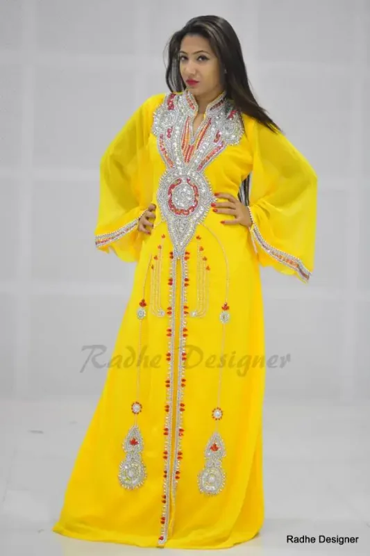 Picture of Radhe Designer Yellow Georgette Kaftan Dress for Women - Y476