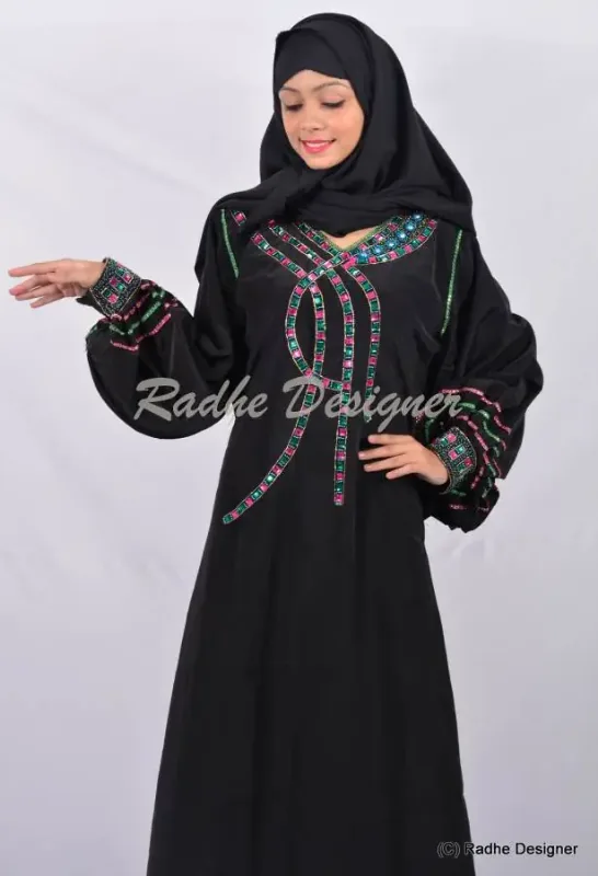 Picture of Radhe Designer Black Georgette Kaftan Dress for Women - Y649
