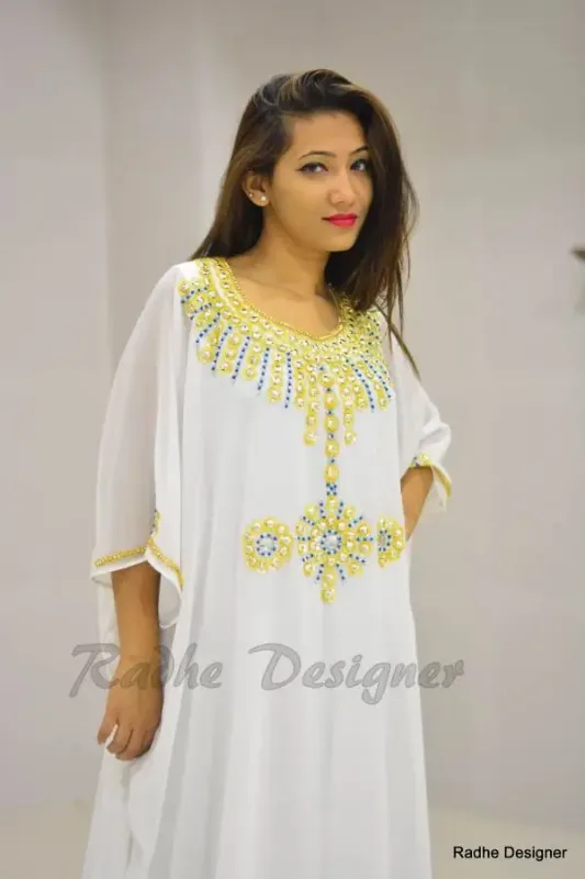 Picture of Radhe Designer White Georgette Kaftan Dress for Women - Y382