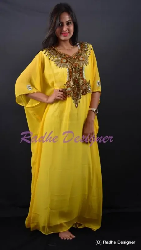 Picture of Radhe Designer Yellow Georgette Kaftan Dress for Women - Y17