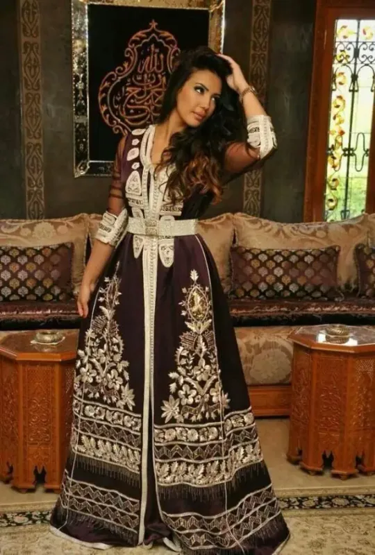Picture of Radhe Designer Gold Georgette Kaftan Dress for Women - F7909