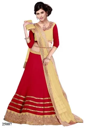 Picture of red and gold heart embroidered half lehenga and blouse,