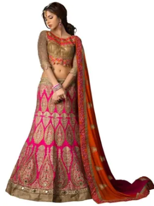 Picture of white embroidered blouse and lehenga skirt with mustar,