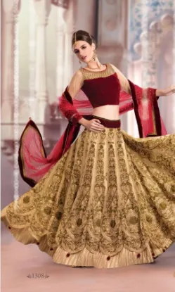 Picture of bottle green lehenga with blouse and embroidered dupat,