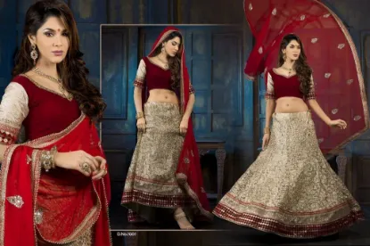 Picture of oxblood tulle lehenga skirt and embellished blouse set,