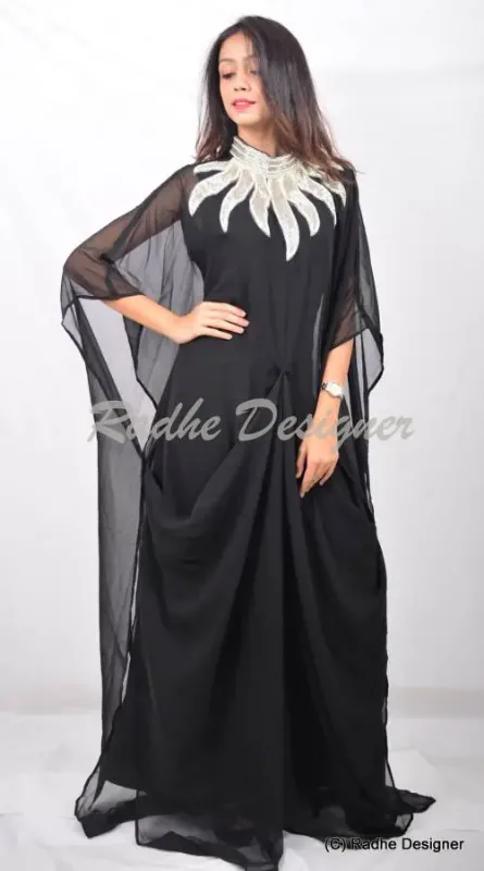 Picture of Radhe Designer Black Georgette Kaftan Dress for Women - Y292