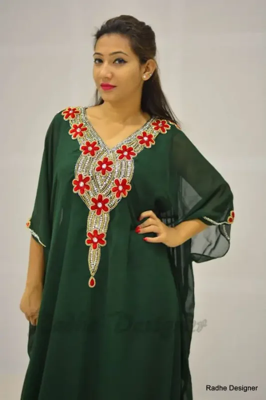 Picture of Radhe Designer White Georgette Kaftan Dress for Women - Y444