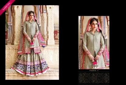 Picture of nude cape sleeves embroidered crop top and lehenga,cho,