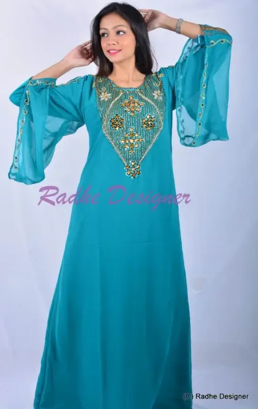 Picture of Yellow Georgette Kaftan Dress for Women - Look 7706