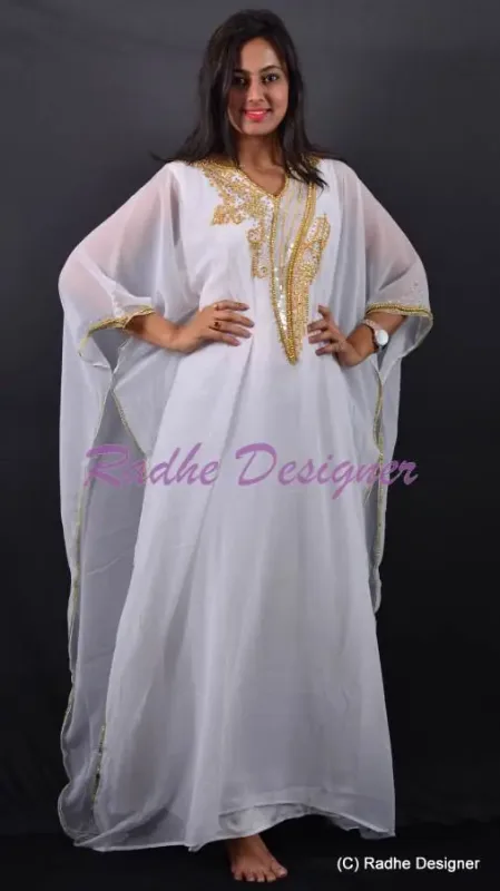 Picture of Radhe Designer White Georgette Kaftan Dress for Women - Y1175