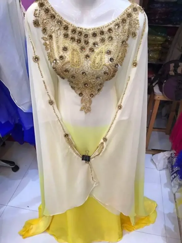 Picture of Radhe Designer Gold Georgette Kaftan Dress for Women - F6199