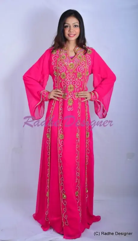 Picture of Gold Georgette Kaftan Dress for Women - Look 7782