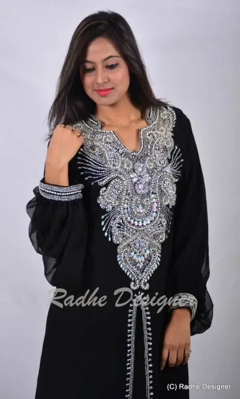 Picture of Radhe Designer Black Georgette Kaftan Dress for Women - Y615