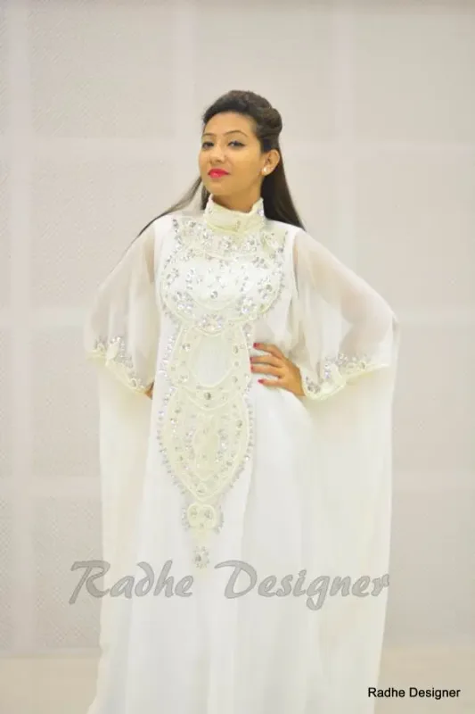 Picture of Radhe Designer White Georgette Kaftan Dress for Women - Y365