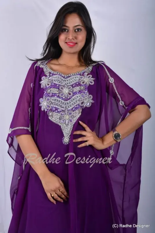 Picture of Radhe Designer Purple Georgette Kaftan Dress for Women - Y755