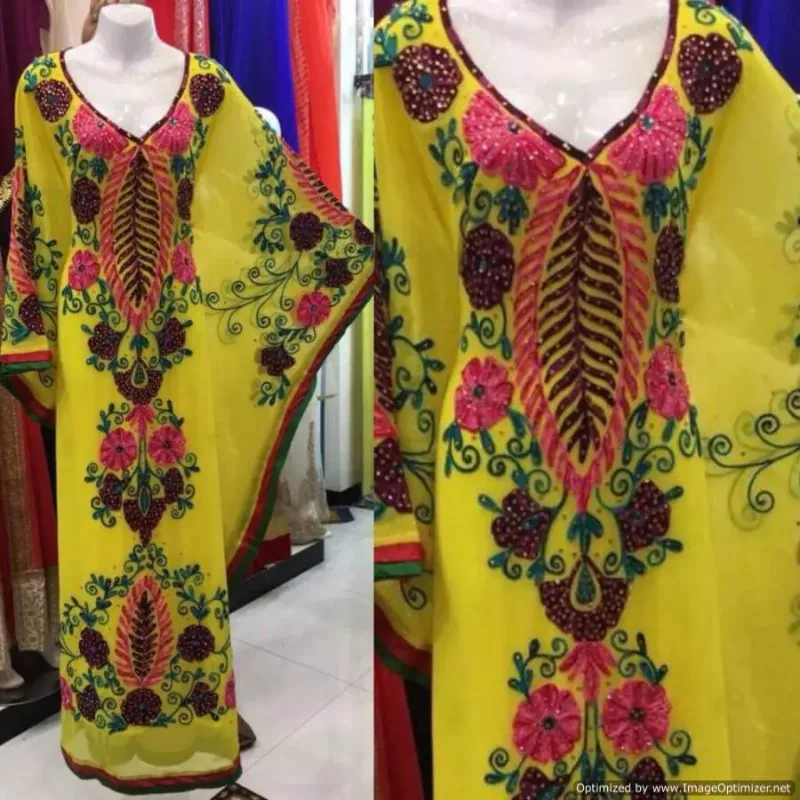 Picture of Radhe Designer Yellow Cotton Kaftan Dress for Women - F2238
