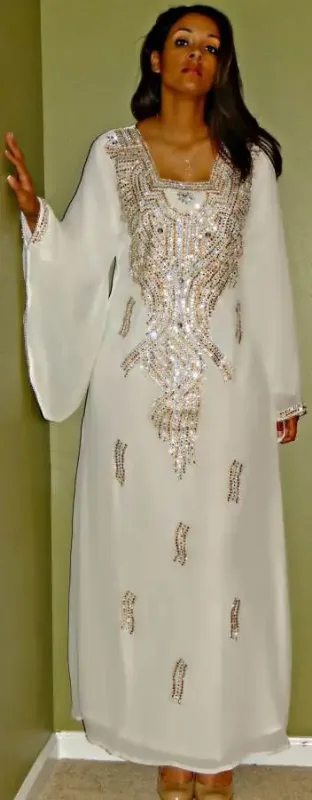Picture of Radhe Designer White Georgette Kaftan Dress for Women - F6512