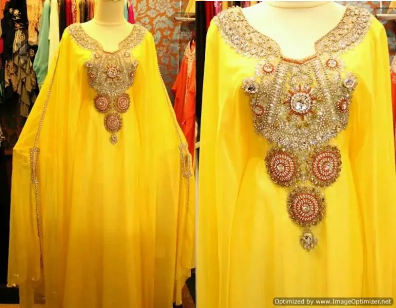 Picture of Radhe Designer Yellow Georgette Kaftan Dress for Women - F6272