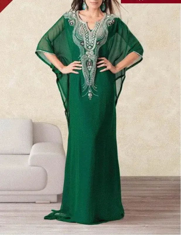 Picture of White Georgette Kaftan Dress for Women - Look 8266