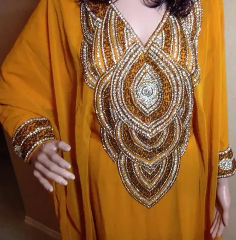 Picture of Radhe Designer Yellow Silk Kaftan Dress for Women - F7976
