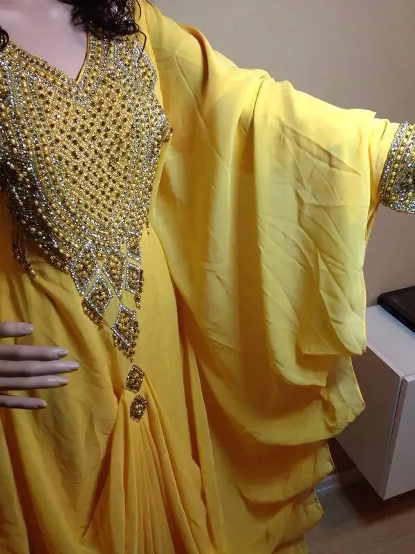 Picture of Radhe Designer Yellow Georgette Kaftan Dress for Women - F7973
