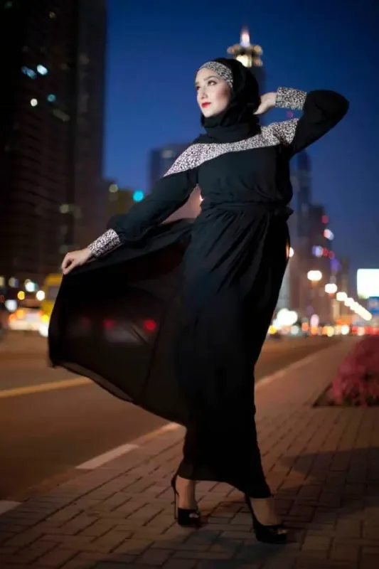 Picture of Black Georgette Kaftan Dress for Women - Look 8442