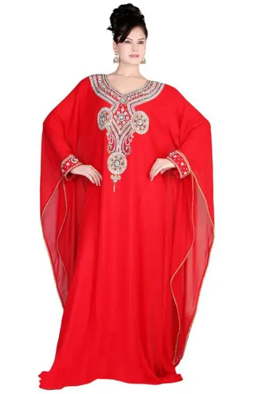 Picture of White Georgette Kaftan Dress for Women - Look 8443