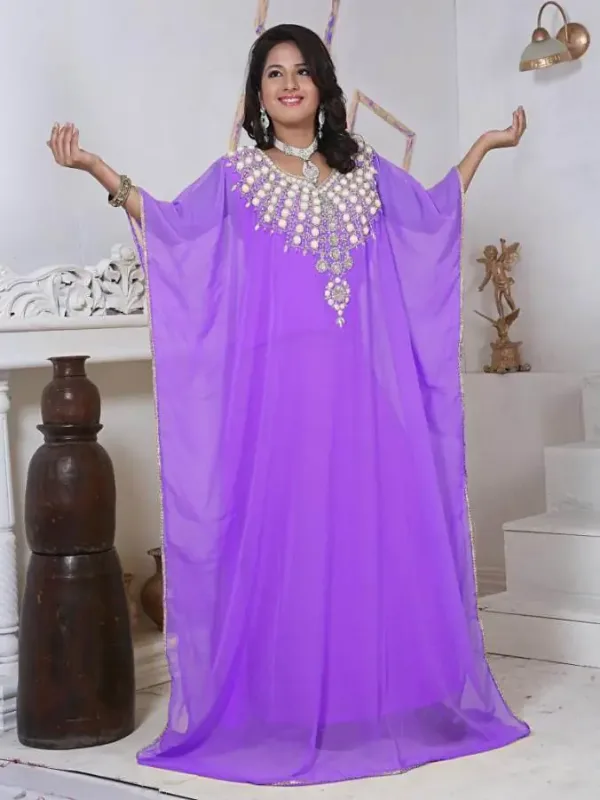 Picture of Radhe Designer White Georgette Kaftan Dress for Women - F5505