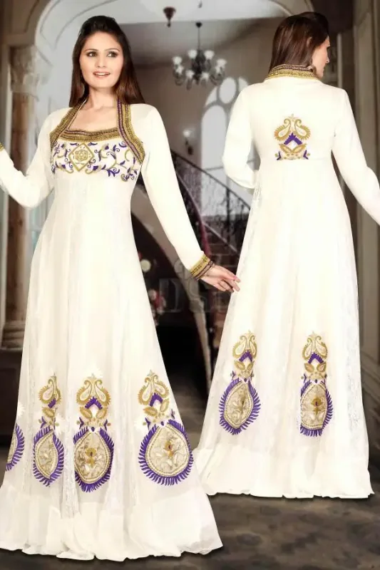 Picture of White Georgette Kaftan Dress for Women - Look 8603