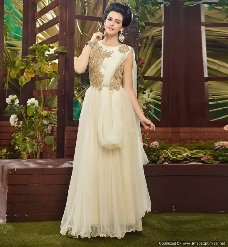 Picture of Radhe Designer White Georgette Kaftan Dress for Women - F5641