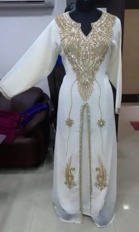 Picture of White Georgette Kaftan Dress for Women - Look 8740