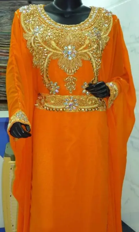 Picture of White Georgette Kaftan Dress for Women - Look 8773