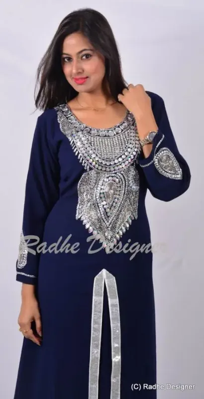 Picture of Radhe Designer White Georgette Kaftan Dress for Women - Y835