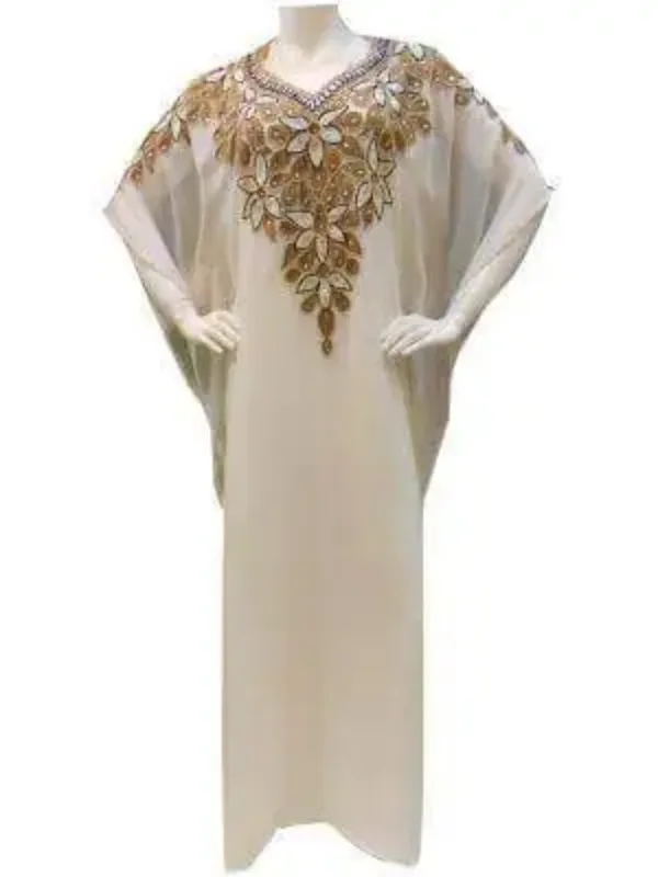 Picture of Radhe Designer White Georgette Kaftan Dress for Women - F5014