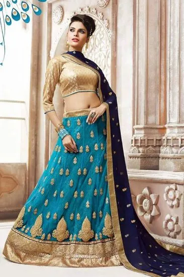 Picture of india ethnic design saree blouse lehenga yellow beige ,