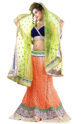 Picture of india ethnic design saree blouse lehenga orange beige ,