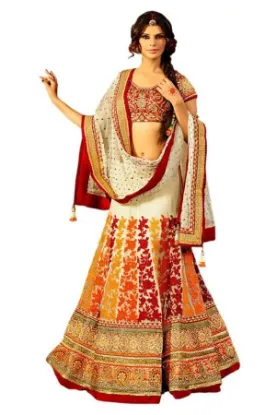Picture of indian ethnic designer saree blouse lehenga red beige ,