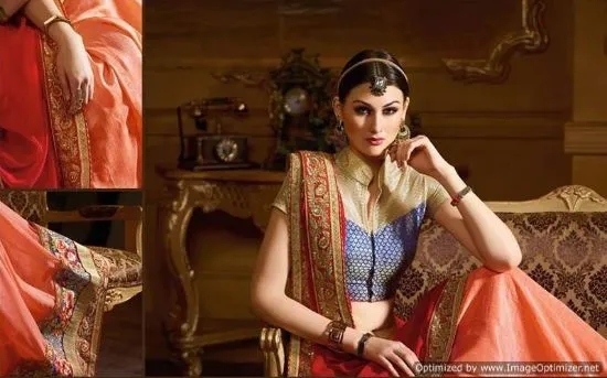 Picture of indian ethnic designer saree blouse lehenga navy blue ,
