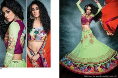 Picture of india ethnic design saree blouse lehenga pink green si,