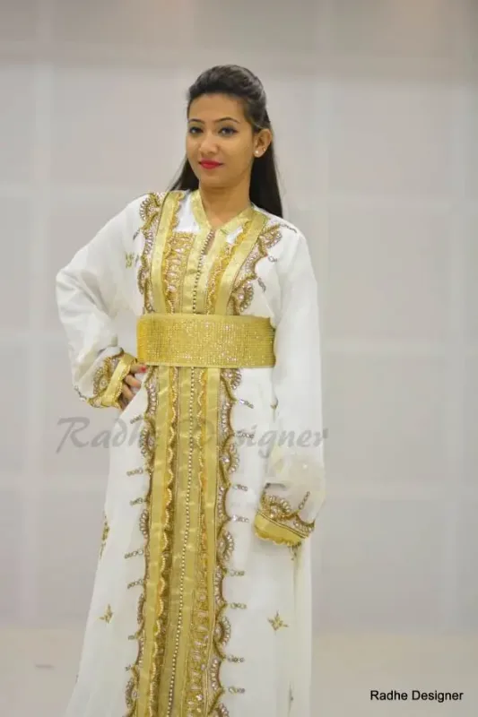 Picture of Radhe Designer White Georgette Kaftan Dress for Women - Y518