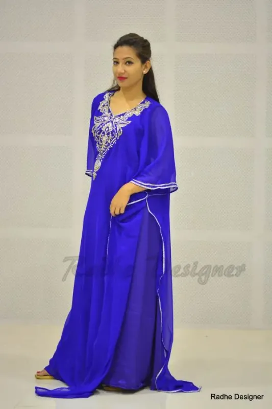 Picture of Radhe Designer White Georgette Kaftan Dress for Women - Y427