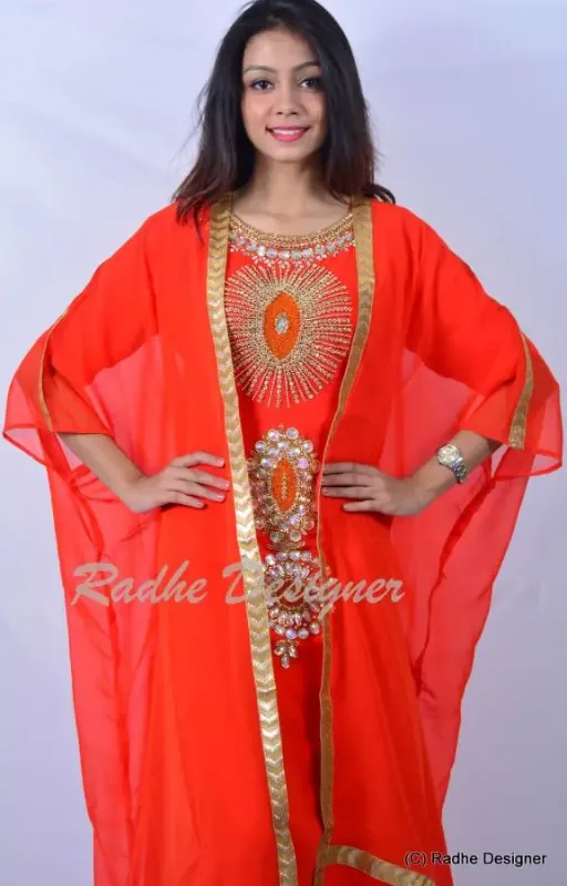 Picture of Radhe Designer White Georgette Kaftan Dress for Women - Y858